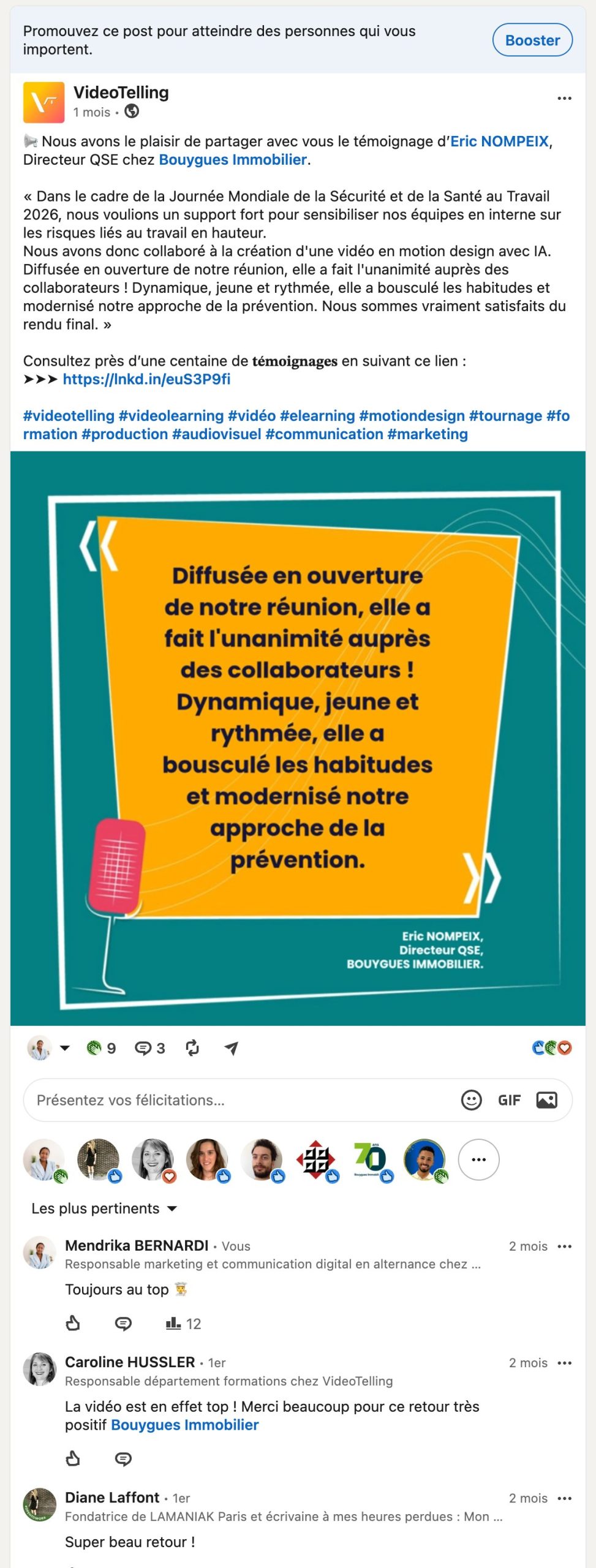 Post de témoignage client Bouygues Immobilier